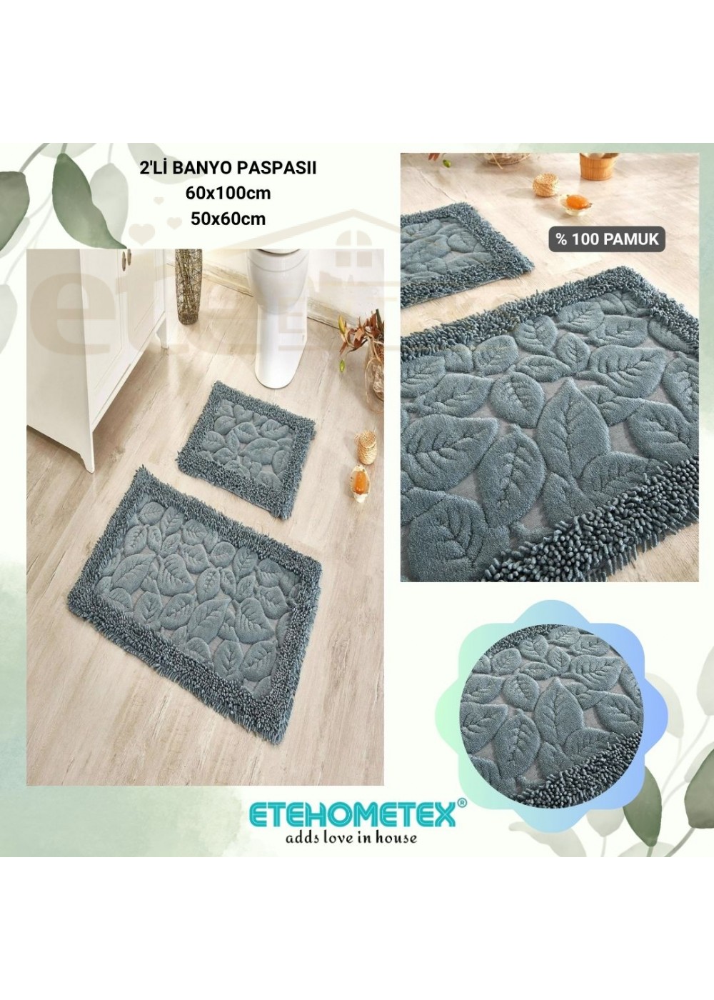 ÇAPA HOME PAMUK 2'Lİ BANYO PASPASI YAPRAK DESEN ANTRASİT 8696474231910 ÇAPA HOME PAMUK 2'Lİ BANYO PASPASI YAPRAK DESEN ANTRASİT 8696474231910